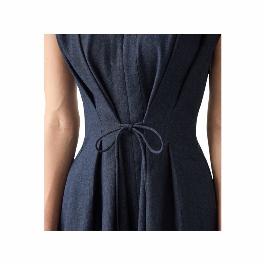 OGL Denim Look Midi Dress Collared Tie Waist Linen Blend NWT Extra Small - Picture 12 of 14